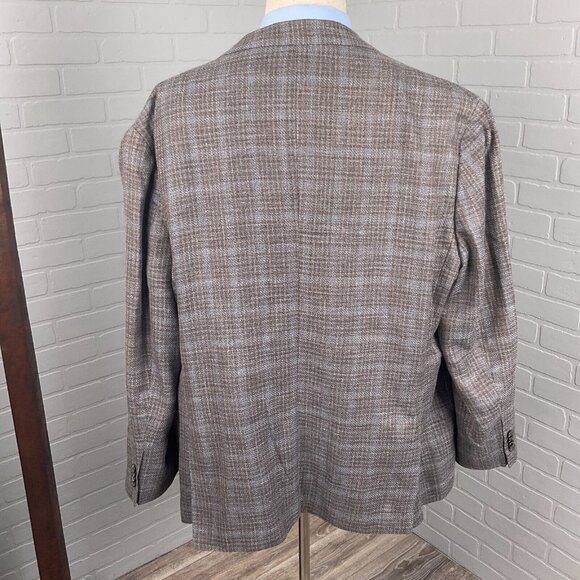 Joseph Abboud Blazer Men 52R Brown Blue Plaid Heritage E Thomas Wool Silk Jacket - Picture 3 of 13